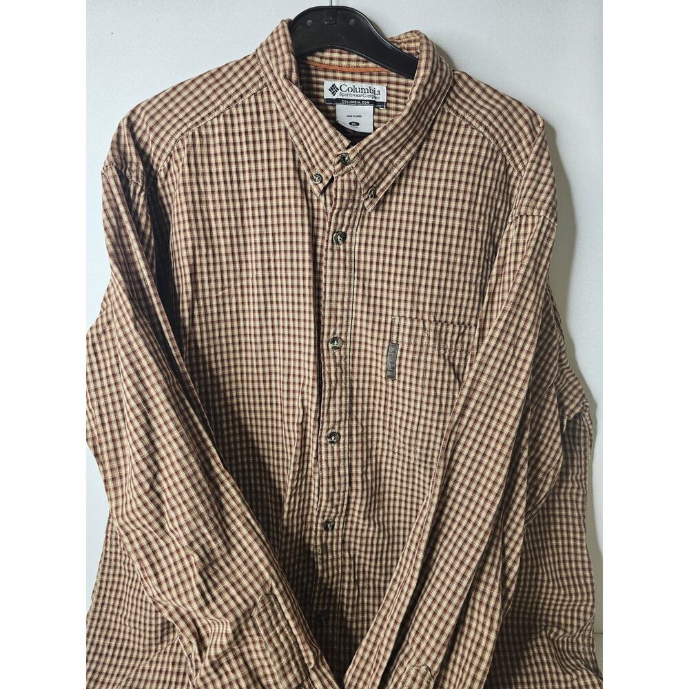 Columbia Mens X-Large Brown Nylon Long Sleeve Chest Pocket Hike Fish
